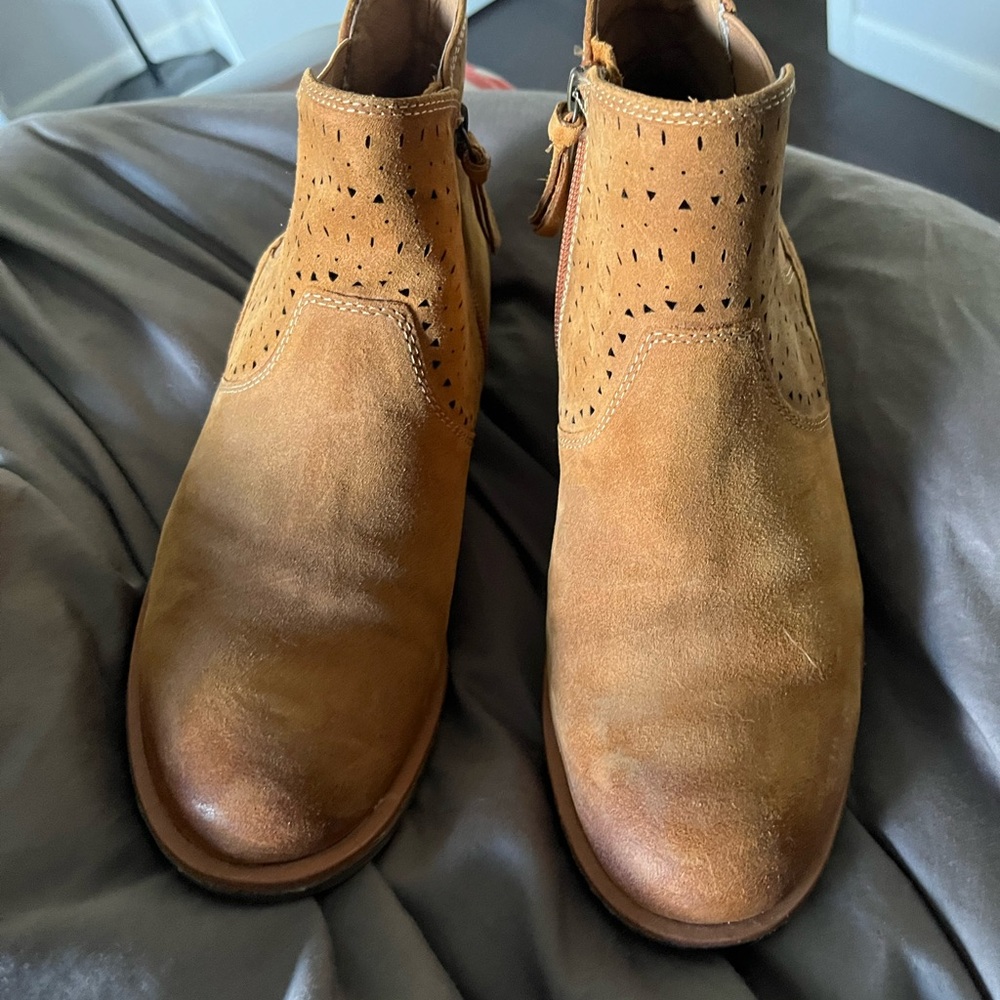Men's Tan Suede Perforated Ankle Boots